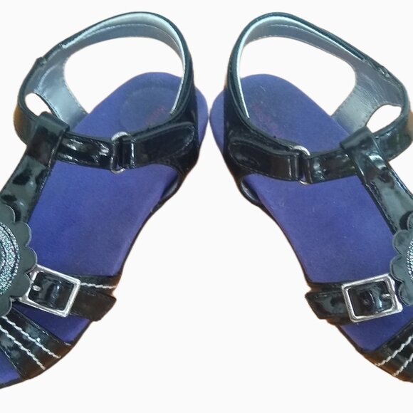 KIDS HUSH PUPPIES BLACK PATENT LEATHER SANDALS W/PEACE SYMBOLS SIZE 1M - Picture 15 of 15